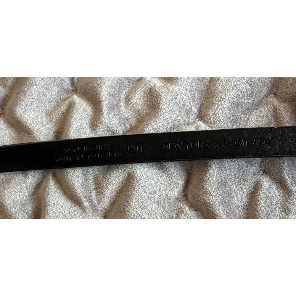 New York‎ & Company Blk Faux Leather Skinny Belt 3D Camellia Flower Rosette L/XL